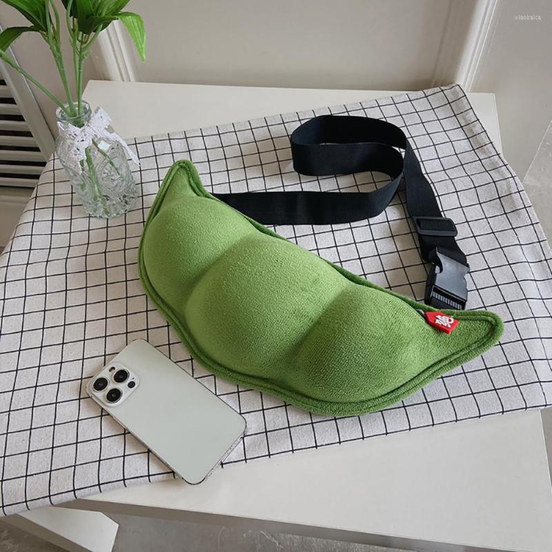 

Waist Bags Plush Shoulder Bag Creative Peas Shaped Cartoon Design Chest Crossbody Women Cute Zipper Messenger Phone Purse Handbags, Green