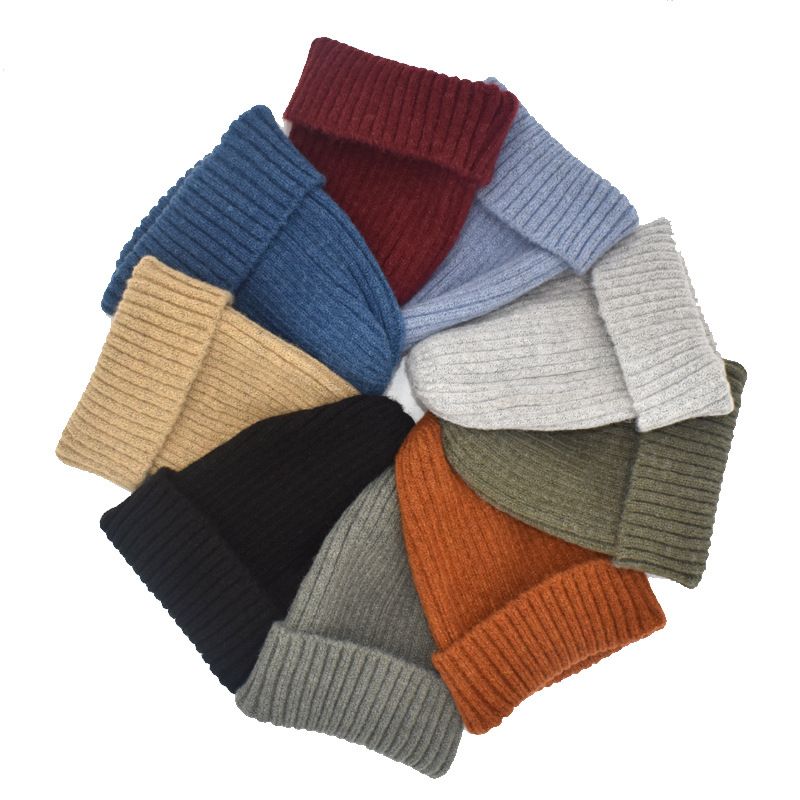 

Knitted Wool Hat Solid Color Beanie Winter Warm Cap Thickened Bucket Hat RRA393, Multi