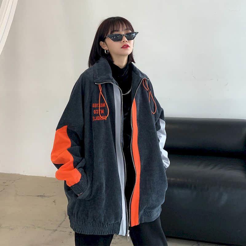 

Women's Jackets Corduroy Lover Jacket Harajuku Chic Spring Autumn Vintag Hong Kong Style High Street Embroidery Coat Men's Punk Hip Hop, Navy