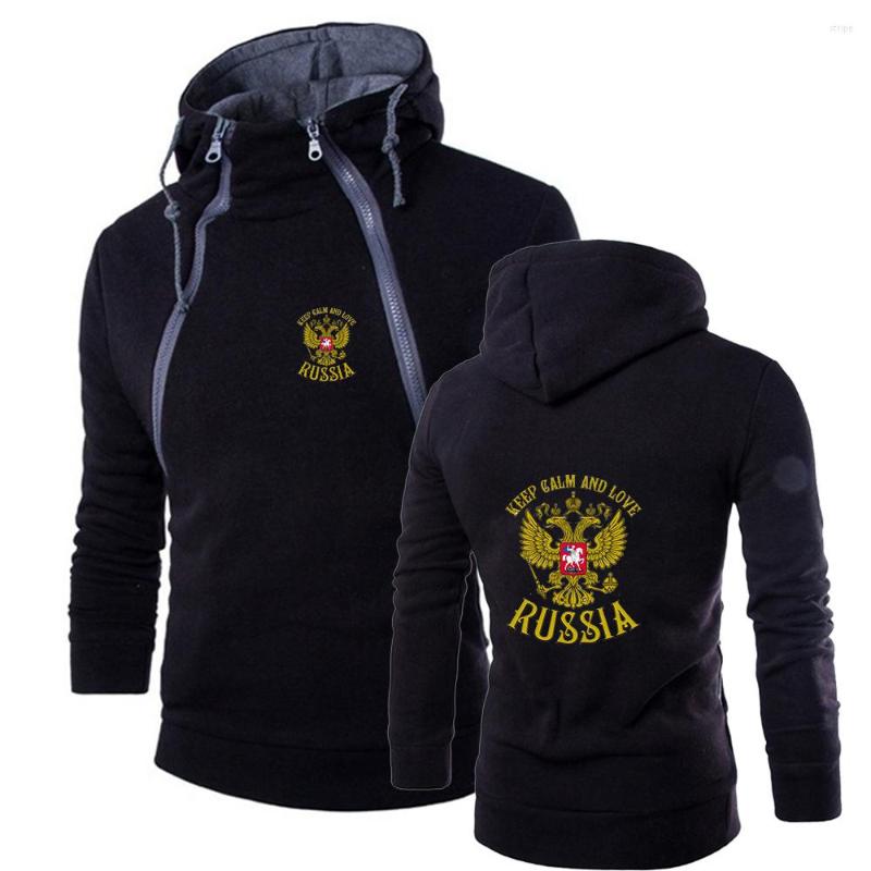 

Men' Hoodies Russia Badge Gold Eagle Print Men' Sweatshirt Hiphop Solid Double Zip Cardigan Patchwork Long Sleeve Hooded Pullover
