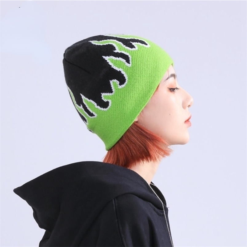 

Beanie/Skull Caps Unisex Flame Beanies Hats For Women and Men Warm Knitted Hip Hop Beanie Autumn Winter Casual Fashion Streetwear 221101, Green