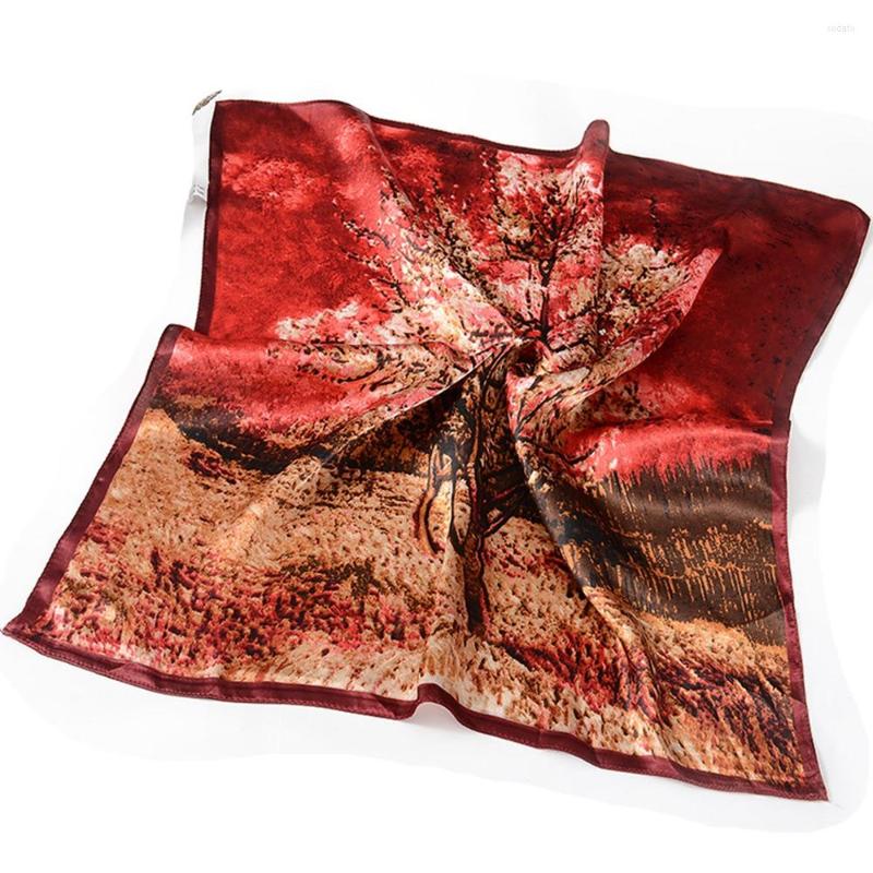

Scarves Fashion Oil Painting Style Small Silk Square Scarf 60 60cm Headband Hairbands Hair Hoop Women Head Neck Satin Handkerchief
