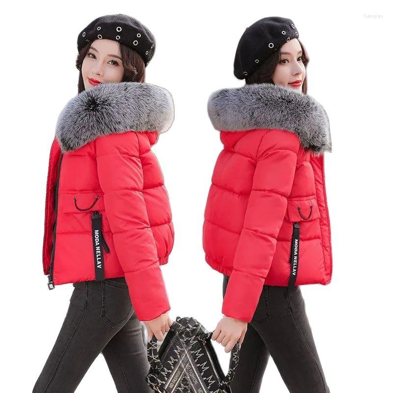 

Women' Trench Coats 2022 Women' Cotton Outerwear Short Loose Femme Cotton-Padded Jacket Big Fur Collar Down Clothes Student Ladies, Red