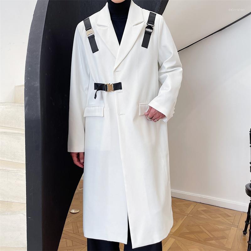 

Men's Trench Coats Korea Fashion Suit Style Design Men Windbreaker Jackets White Loose Casual Overcoat Party Coat Male Metal Button Simple, Black