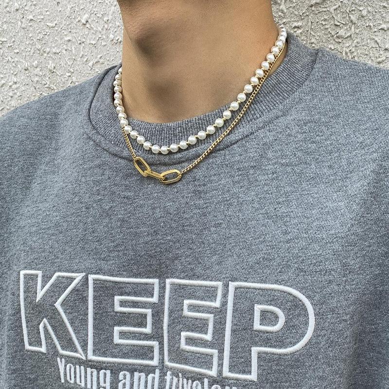 

Choker Boho Imitation Pearl Beaded Clavicle Necklace Men 2022 Vintage Simple Gold Color Metal Sweet Necklaces Women Fashion Jewelry