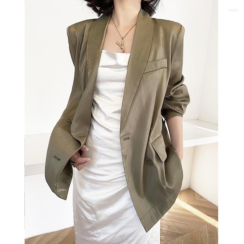

Women' Suits Satin Suit Jacket Fashion Women 2023 Spring Autumn Luxury Minimalism Solid Thin Jackets Tops Blazer Office Lady Female Outwear, Picture color