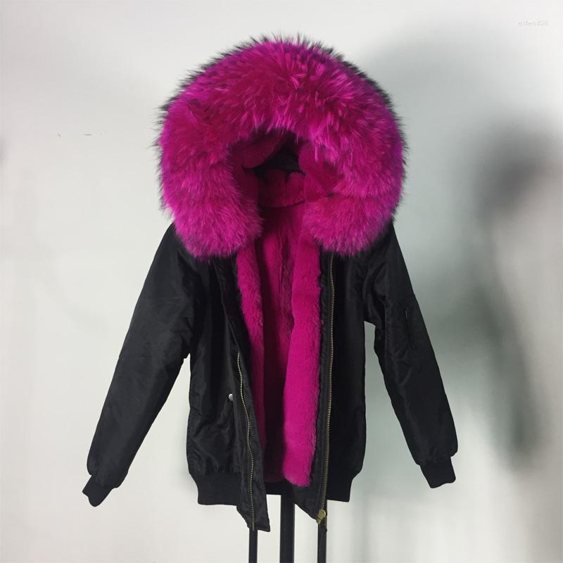 

Women' Fur Factory Sale Waterproof Shell Rose Red Jackets Women Winter Bomber Jacket Zipper Coat, Picture shown
