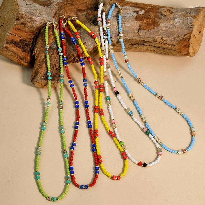 

Choker Bohemian Necklace Natural Semi-Precious Stone Mixed Colorful Seed Beads Chokers Women's Fashion Handmade Jewelry