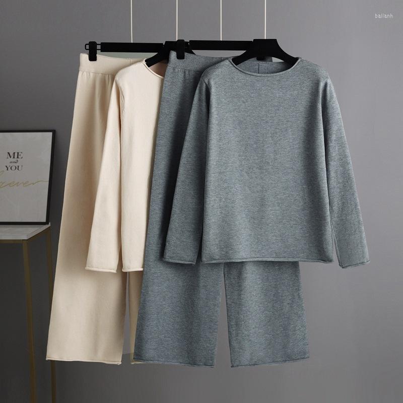 

Women's Two Piece Pants Autumn And Winter Knitted Wide-leg Set Womens Fashion Sweater Casual Temperament Two-piece, Black