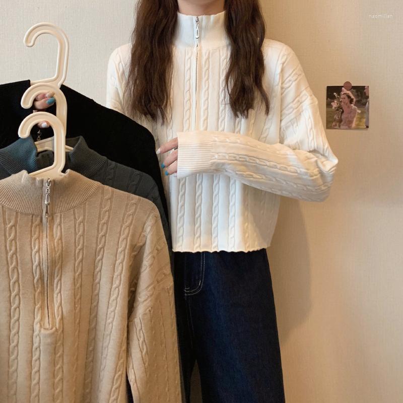 

Women's Sweaters Sweater Women 2022 Design Sense Versatile Long-sleeved Half Zipper Twist, Black
