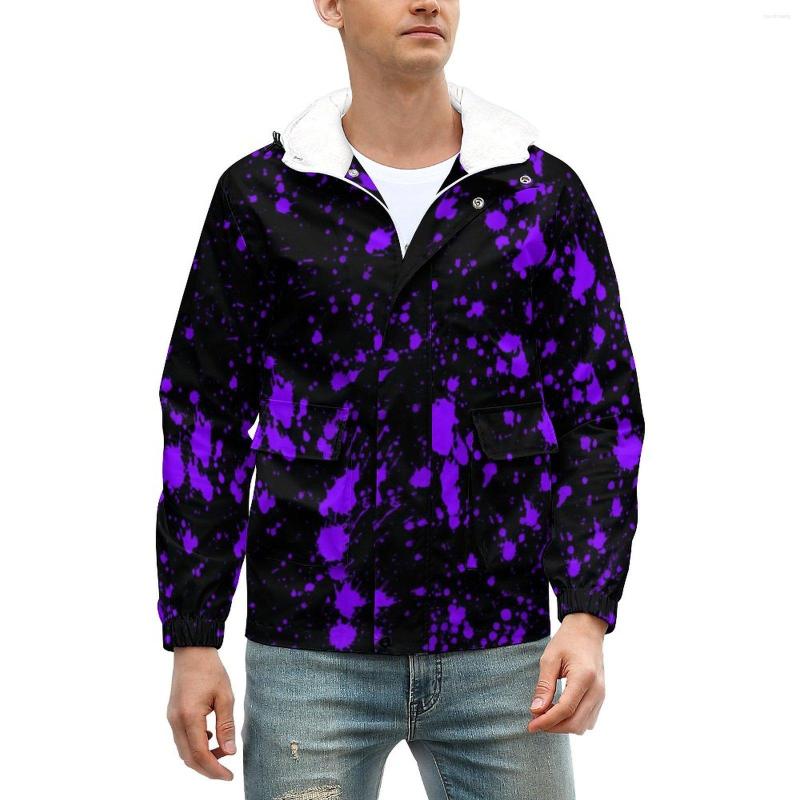 

Men' Jackets Purple Splash Abstract Art Print Thick Winter Coats Retro Hooded Casual Windbreakers Design Outdoor Jacket Big Size 5XL, Style-2