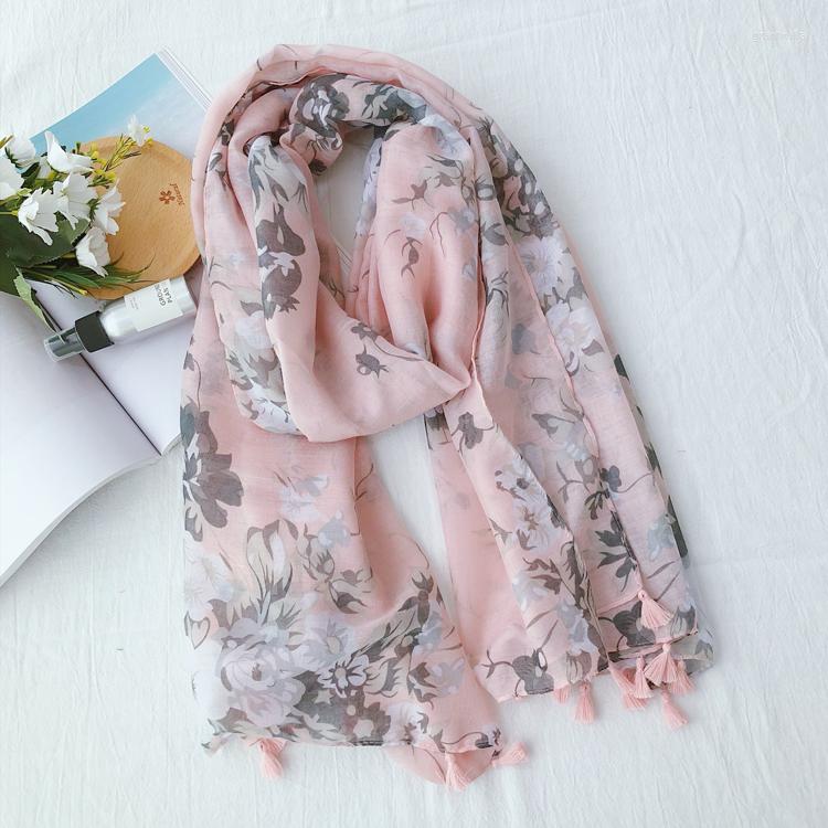 

Scarves 2022 Fashion Flower Blossom Tassel Shawls Beautiful Floral Wrap Scarf Hijab Muffler