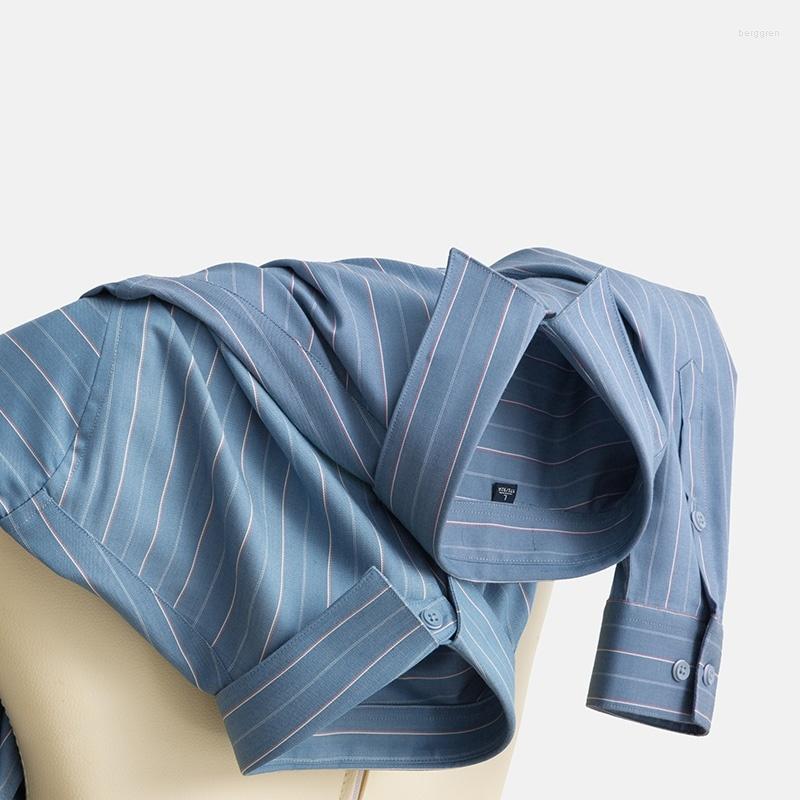 

Men's Dress Shirts Quality Bamboo High Fiber Men's Long Sleeve Shirt 2023 Arrival Autumn Fashion Striped Business Casual Brand Clothing, Green 3002