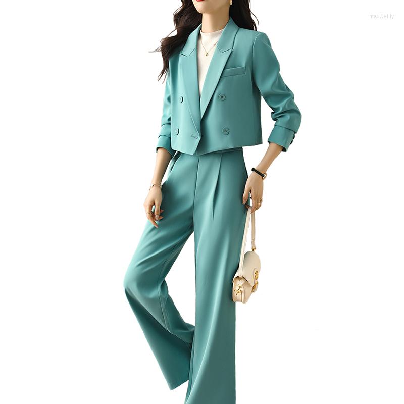 

Women' Two Piece Pants Blue Suits Women Autumn Fashion Short Style Professional Temperament Long Sleeve Blazer And Office Ladies Work Wear, Black
