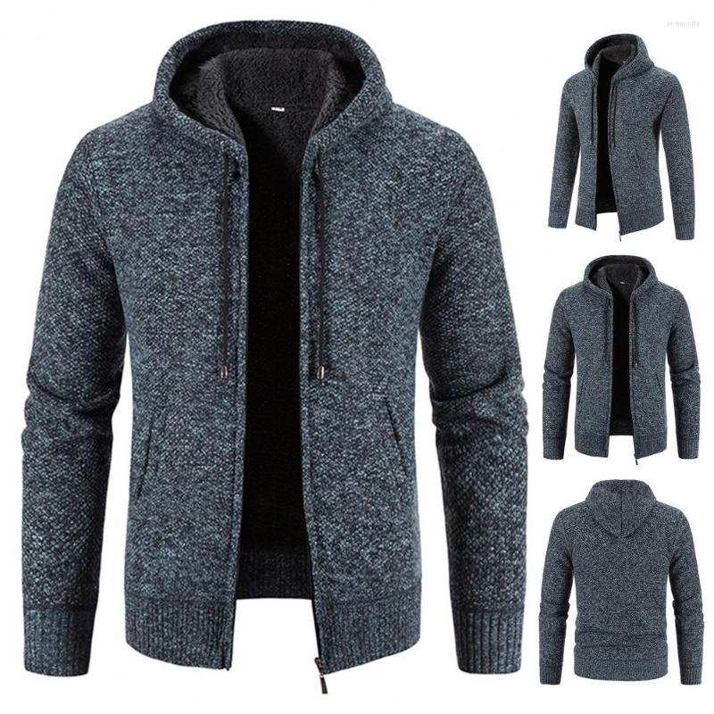 

Men's Sweaters Hat Stylish Anti-pilling Winter Sweater Coat Mid Length Hooded For Daily Wear, Beige