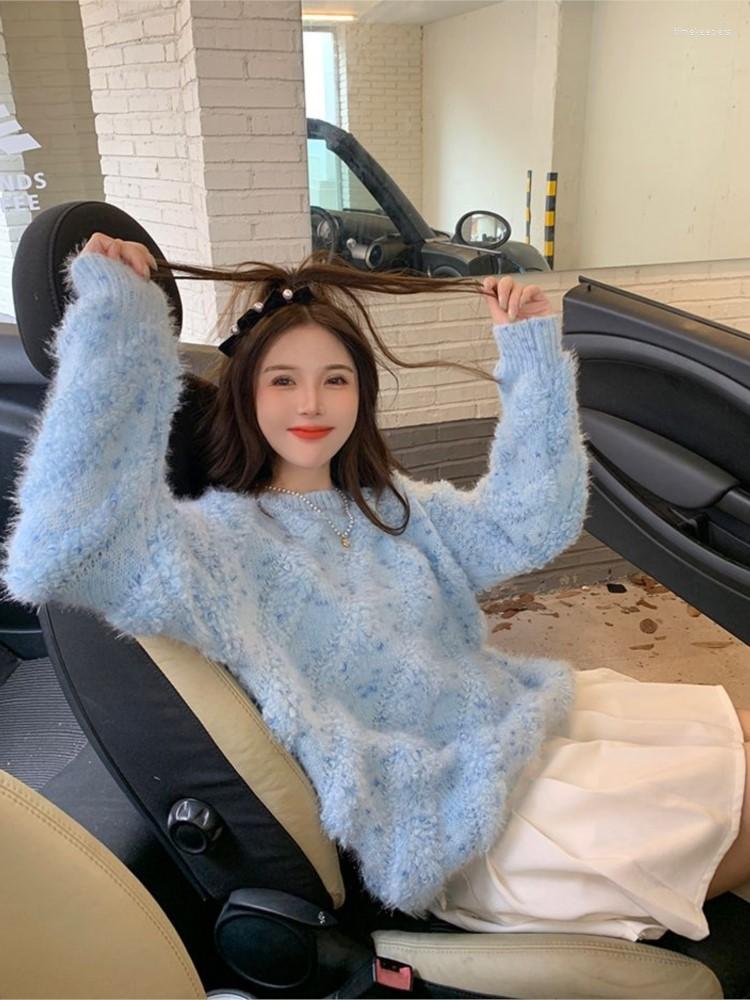 

Women's Sweaters Pullover Loose Lazy Wind All-match Bottoming Sweater Autumn And Winter Knitted Fleece Women's Korean Version, Blue