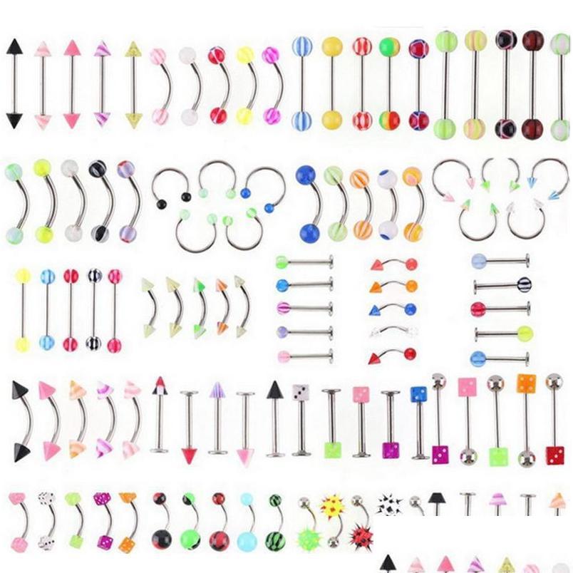 

Navel Bell Button Rings Wholesale Promotion 110Pcs Mixed Models/Colors Body Jewelry Set Resin Eyebrow Belly Lip Tongue Nose Pi Otaon
