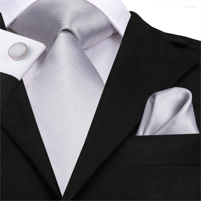 

Bow Ties SN-3137 Hi-Tie Men Tie Silk Necktie White For High Quality Woven Men's Hanky Cufflinks Set Solid Wedding Party