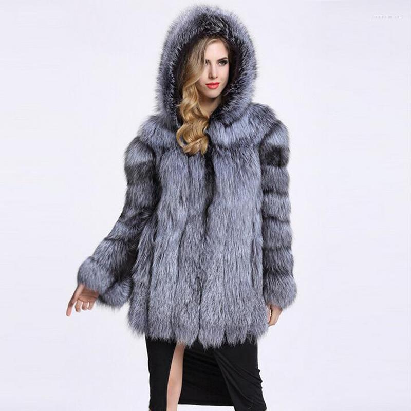 

Women' Fur 2022 Winter Thicker Faux One Piece Imitation Coat Mink Splicing Hood Long Sleeve For Women, White