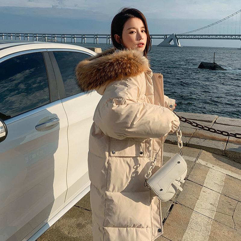 

Women' Down WEIHAOBANG 2022 Winter Solid Color Cotton Padded Clothes Hooded Artificial Collar Zipper Pocket Long, Beige