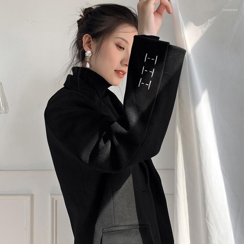 

Women' Suits Suit Black Jacket Woolen For Women 2023 Winter Spring Thickened Loose Stitching Casual Blazer Coat Female Outwear