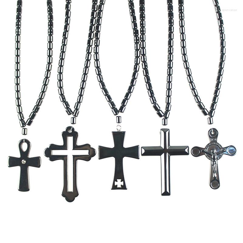 

Chains 1 Piece Hematite Black Cross Pendant Necklace Religious Christianity Jewelry Handmade HN001