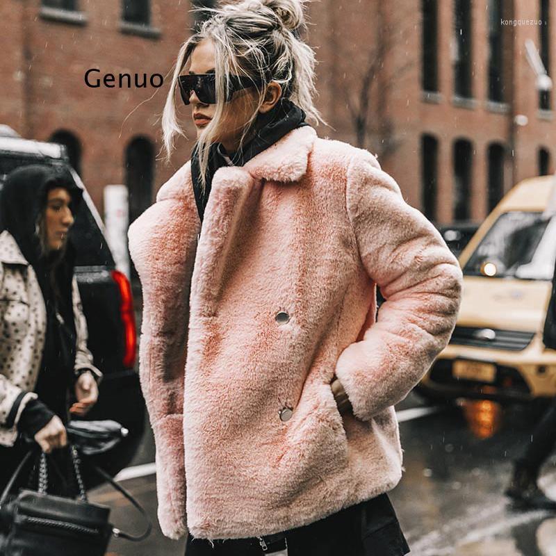 

Women's Fur Luxury Women Winter Faux Jackets Coats Streetwear Fake Coat Elegant Thick Warm Overcoat Outerwear, Pink faux fur coat