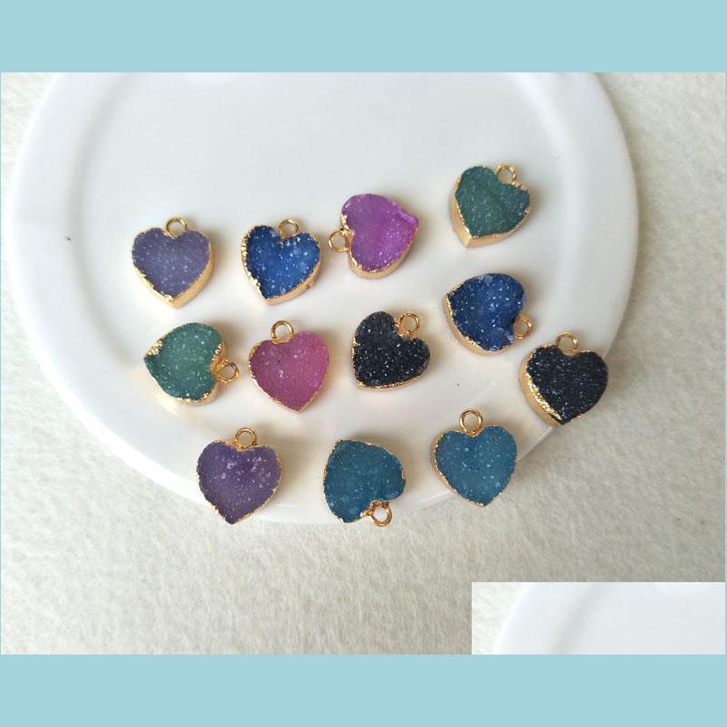 

Pendant Necklaces 5Pcs 12Mm Heart Gold Plated Natural Quartz Druzy Pendant Bead Agate Geode Drusy Charm Jewelry Necklace Bracelet Ma Dhvq7