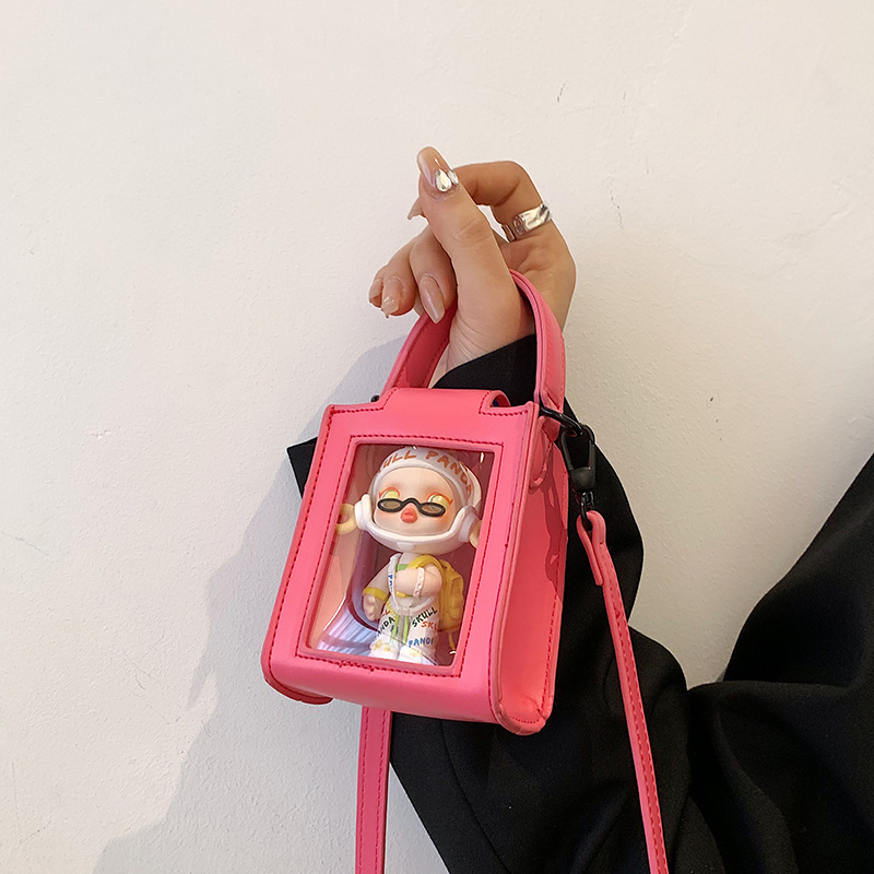 

Luxury Bags Mini Kawaii Doll Bag New Summer PU Leather Splice Transparent Shoulder Crossbody for Women Lolita Bag, White