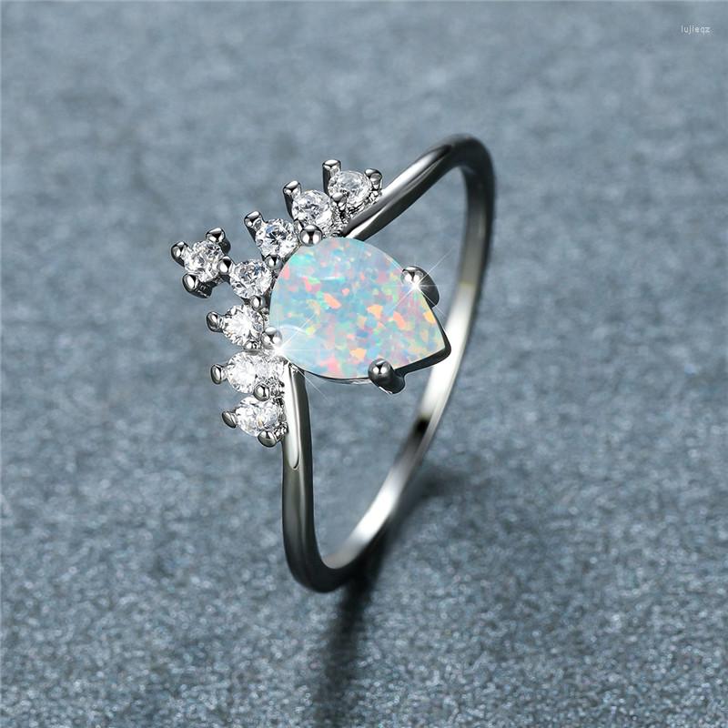 

Wedding Rings Dainty Silver Color Ring White Blue Opal Pear Cut Stone Luxury Crystal Water Drop Thin For Women Boho Jewelry