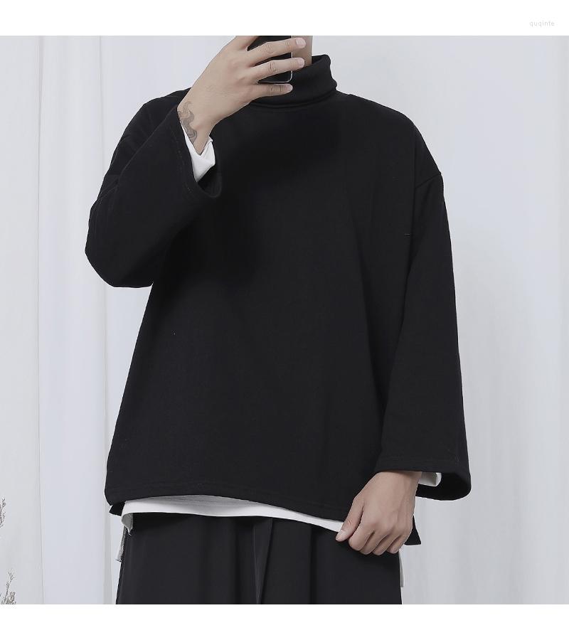 

Men' Hoodies High Collar Sweater Black Slim Fit Spring And Autumn Men' Jacket Side Split Loose Pullover Personalized Trend