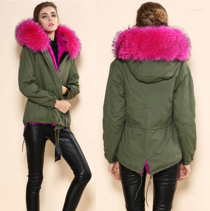 

Women' Fur Large Collar Jacket Women' Army Green Rose Red Lining Faux Winter Coat, Picture shown
