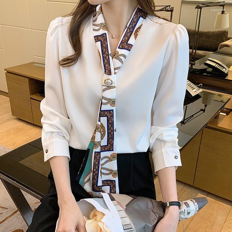 

Women' Blouses 2022 Autumn Women Office OL Chiffon Shirts Lady Casual Long Sleeve Bow Tie Printed Elegant Tops Female, Photo color