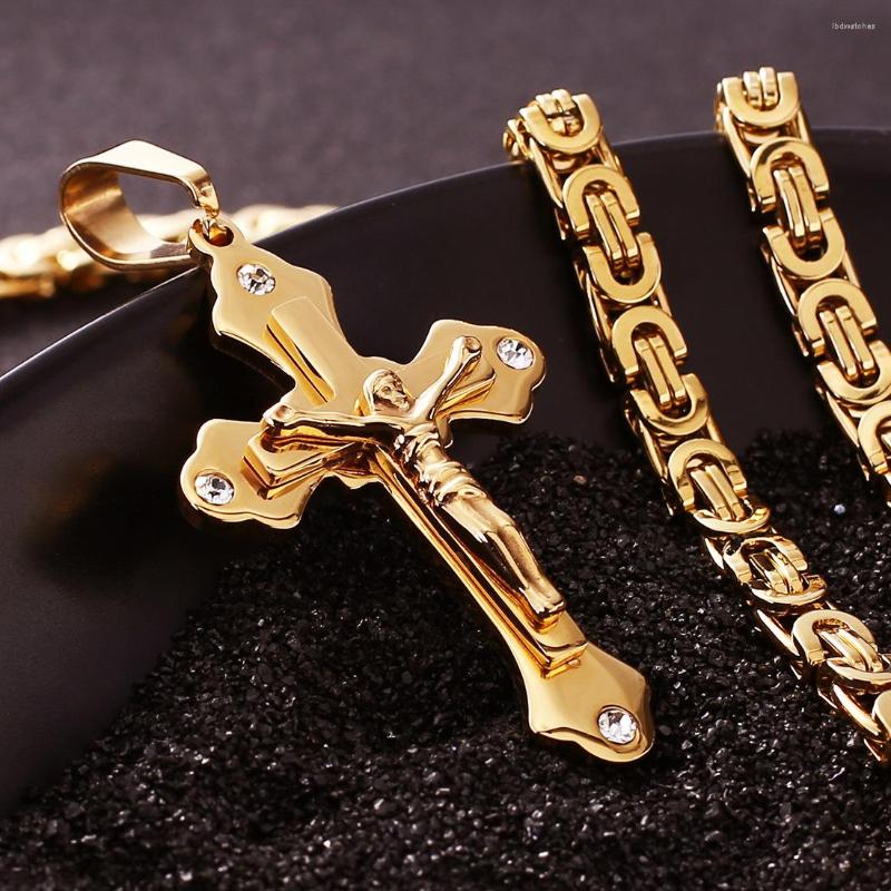 

Pendant Necklaces Stylish Design Gold Cross Necklace Christ Jesus Religious Jewelry Titanium Steel Wholesale