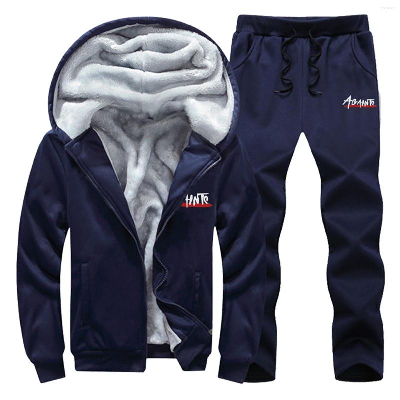 

Men's Down Sets Casual Letter Print Two Piece Male Tracksuit Plush Hooded Pocket Parkas Coat Drawstring Sweatpants Set Sportswear, Black