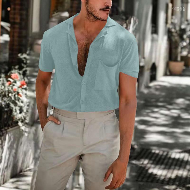

Men' Casual Shirts Men' Summer Men Fashion Stand Collar Solid Colors Short Sleeve Cotton Linen Leisure Tops Breathable Fitness Shirt, Black
