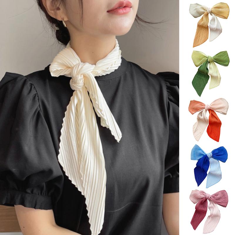 

Scarves Gradient Color Pleated Silk Scarf Long Skinny Crinkle Ribbon 10 130cm Tied Bag DIY Neck Tie Hair Band Soft