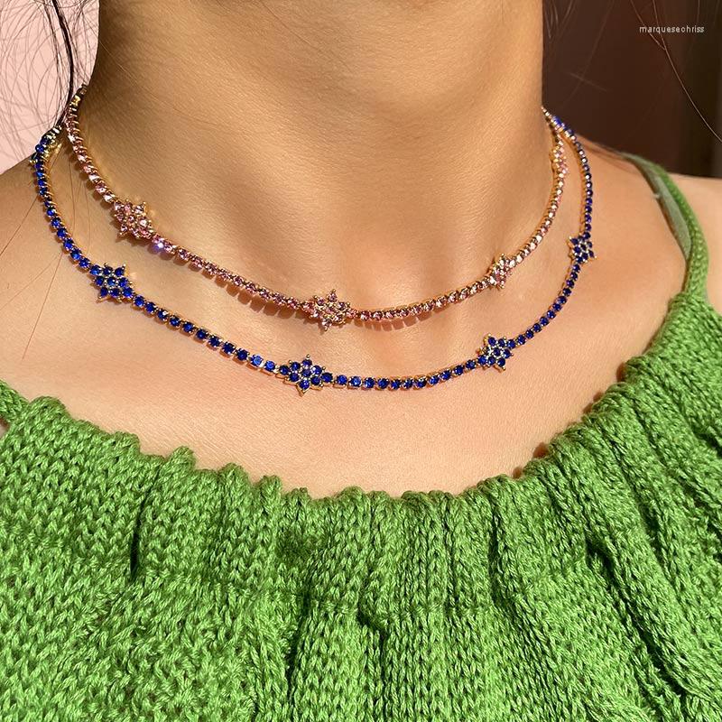 

Chains Flatfoosie Colorful Crystal Flower Choker Necklace For Women Bling Rhinestone Tennis Chain Fashion Wedding Jewelry Gift