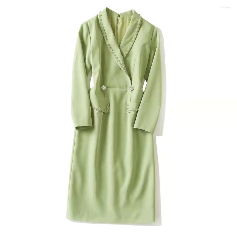 

Casual Dresses European And American Women' Clothing Autumn Winter 2022 Long Sleeve Peaded Lapel Pocket Fashion Green Slim Dress XXL, Black