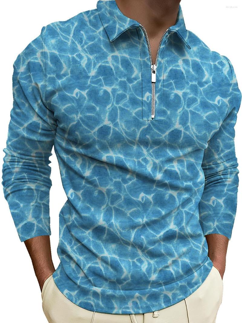 

Men' Polos Original Personality Tie-dye Zipper Polo Long-sleeved Men' Retro Senior Loose Autumn And Winter All-match Sweater, Black