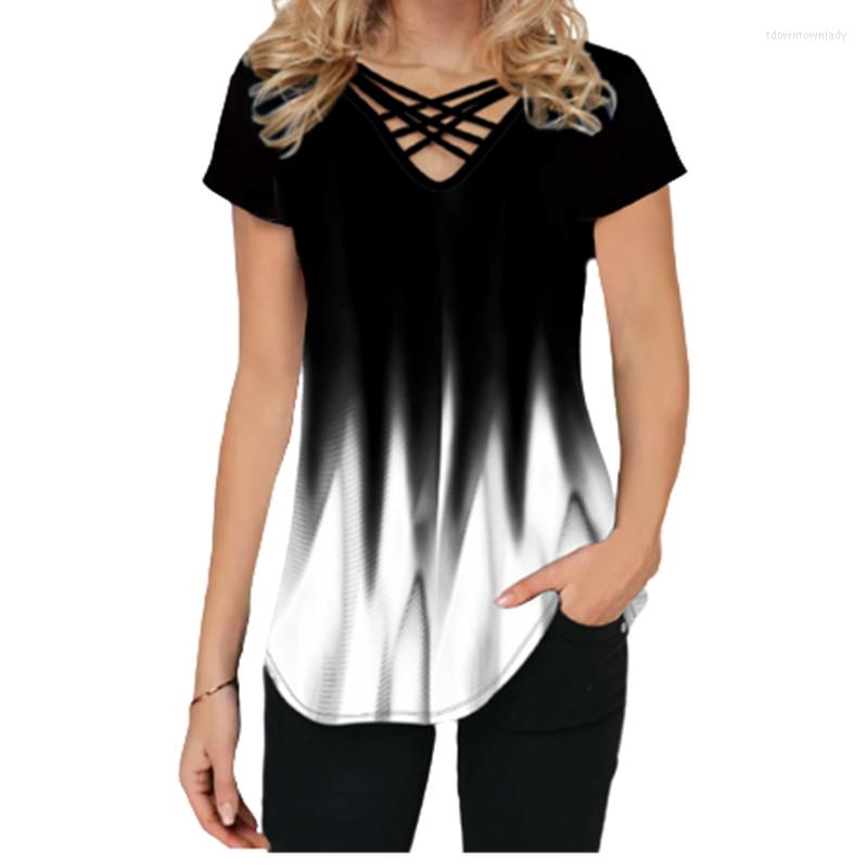 

Women' T Shirts Tie Dye Print Shirt Women Short Sleeve V-Neck Cross Top Large Size Female Casual Tops Summer 2022 Ropa Mujer, Yzy0121 red