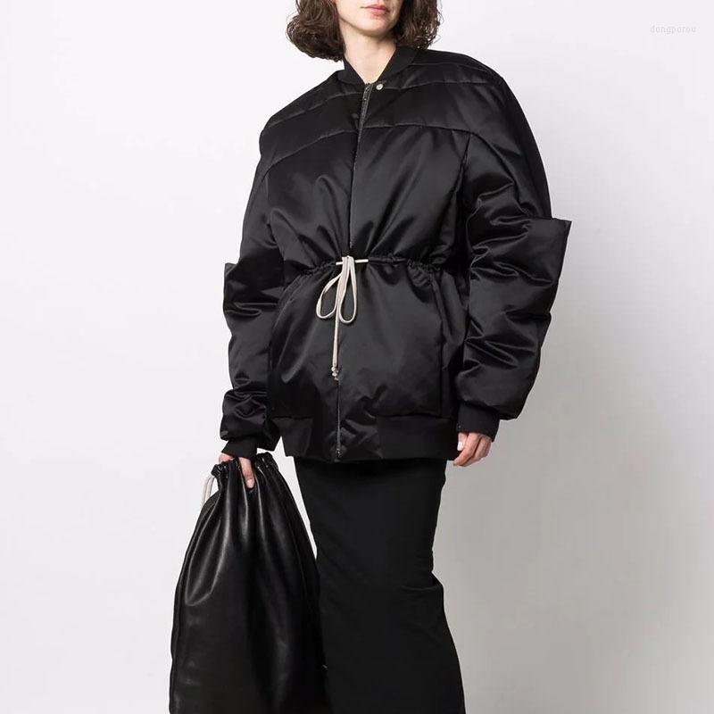 

Women' Trench Coats 22 Autumn Winter Luxury Down Jacket Female Fashion Drawstring Lace-up Zipper Waist Hugging Thicken Warm Hooded Parkas, Black