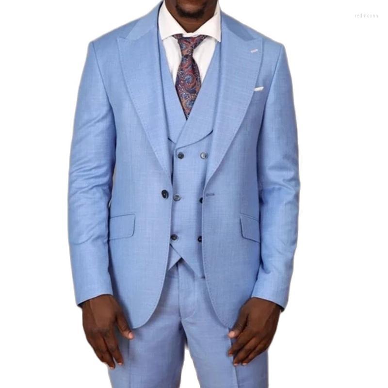 

Men's Suits Men's & Blazers Custom Made Light Blue Peaked Lapel Blazer Trousers Men Groom Wedding 3Pcs Jacket Pants Vest Business Slim, Picture shown