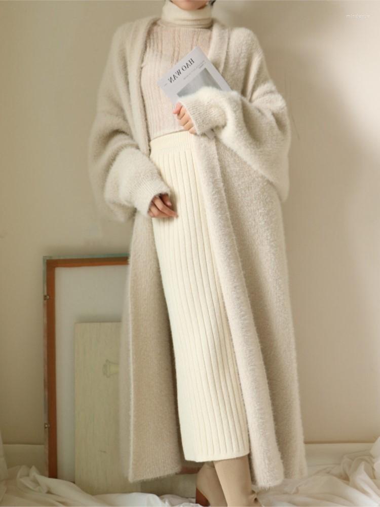 

Women's Down Women Cardigan Coat Soft Autumn Winter Loose Knitwear Outerwear Office Lady Elegant Knit Sweater Korean One Piece 2022, Black