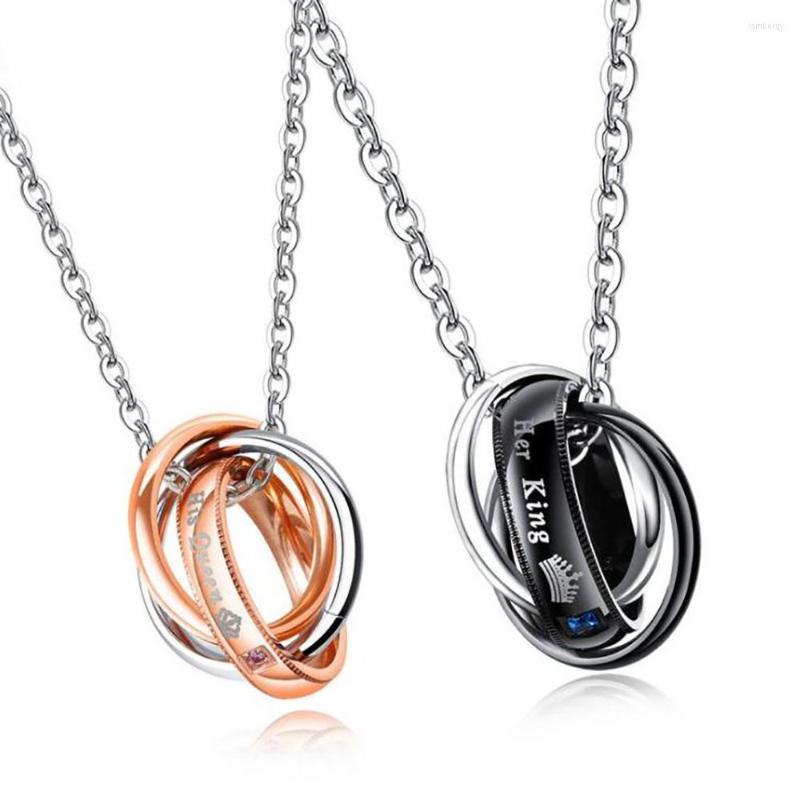 

Chains Stainless Steel Rose Gold Black Her King His Queen Lover's Circle Pendant Necklace Couple Crown Necklaces Gift For Him