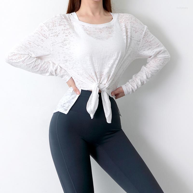 

Active Shirts Bandage Loose Long Sleeve Yoga Women Soft Breathable Running Sport Shirt Gym Clothes Fitness Top Workout Sportswear, Blue