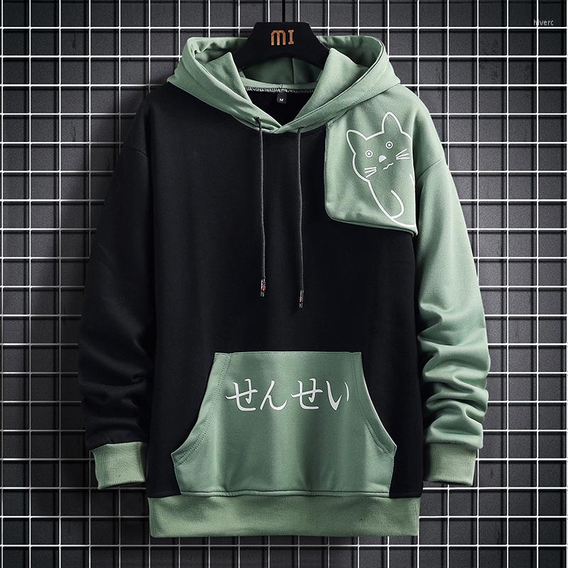 

Men's Hoodies 2022 Harajuku Hoodie Mens Sweatshirts Hip Hop Streetwear Cotton Autumn Patchwork Hooded Pullover, White green