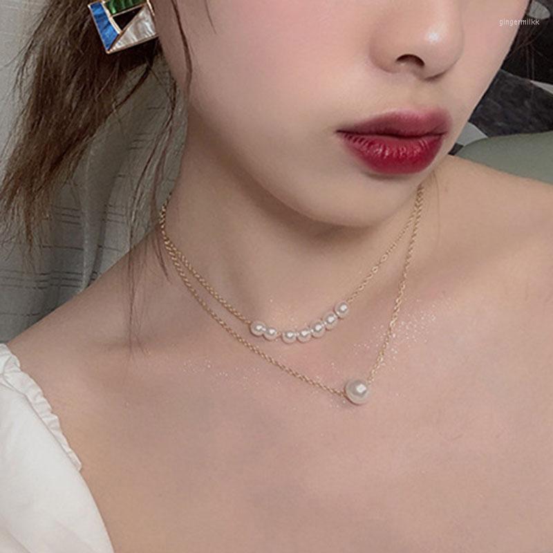 

Choker Korean Temperament Imitation Pearl Pendant Necklace Women Double Layer Fairy Geometric Clavicle Jewelry YN1703