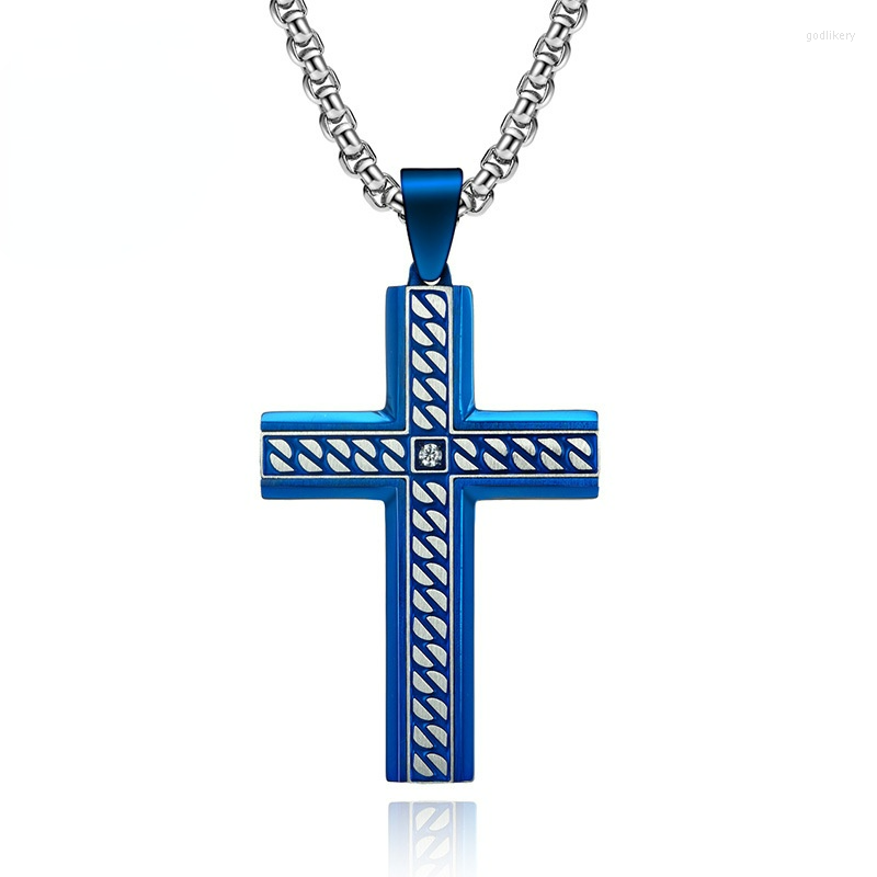 

Chains Fashion Titanium Steel Corrosion Chain Stripe Cross Necklace Original Stainless Three-dimensional Men Pendant