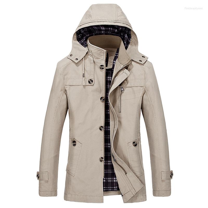 

Men's Trench Coats Khaki Mens Jacket Coat 2022 Autumn Removable Hooded Long Korean Style Slim Fit Casual Windbreaker Homme, Dark khaki